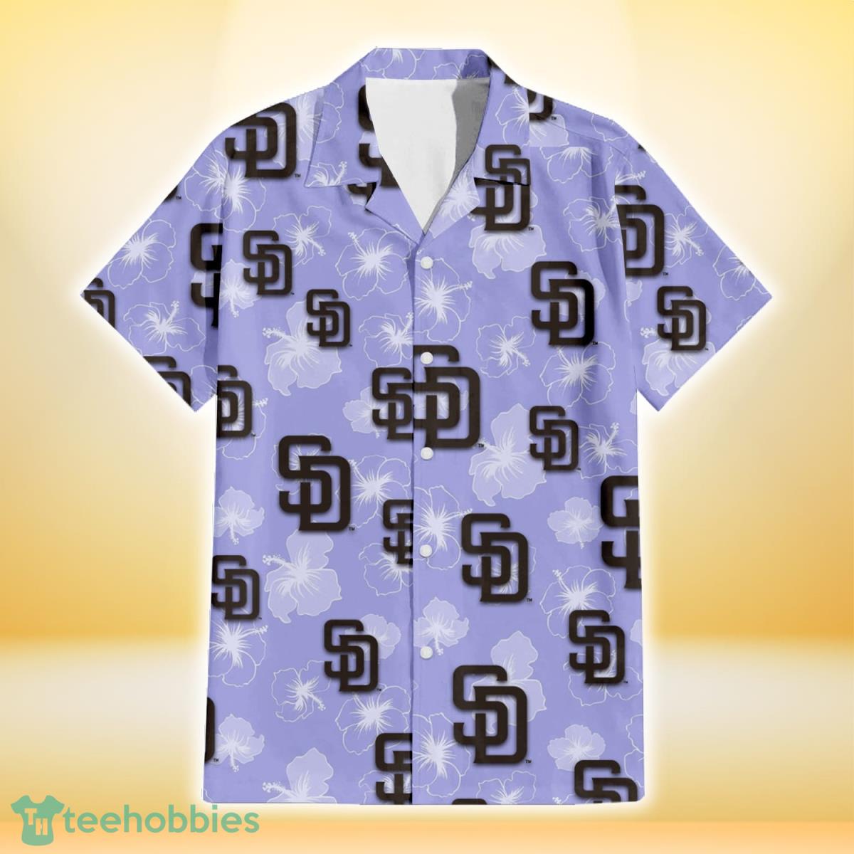 San Diego Padres Sketch White Hibiscus Violet Background 3D Hawaiian Shirt Gift For Fans Product Photo 2