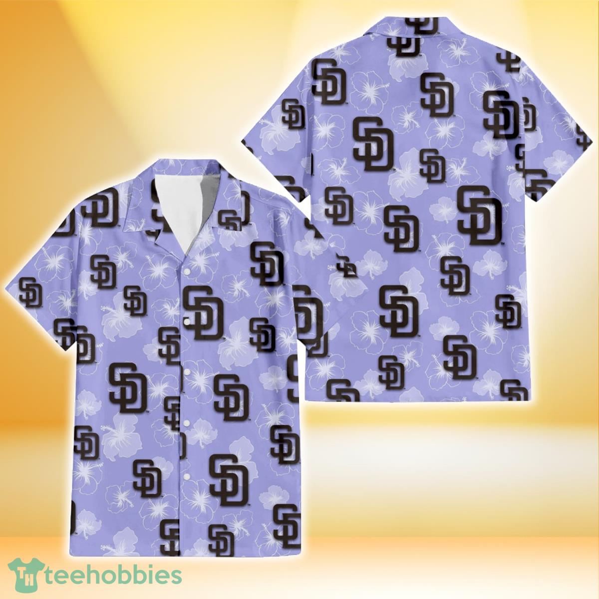 San Diego Padres Sketch White Hibiscus Violet Background 3D Hawaiian Shirt Gift For Fans Product Photo 1