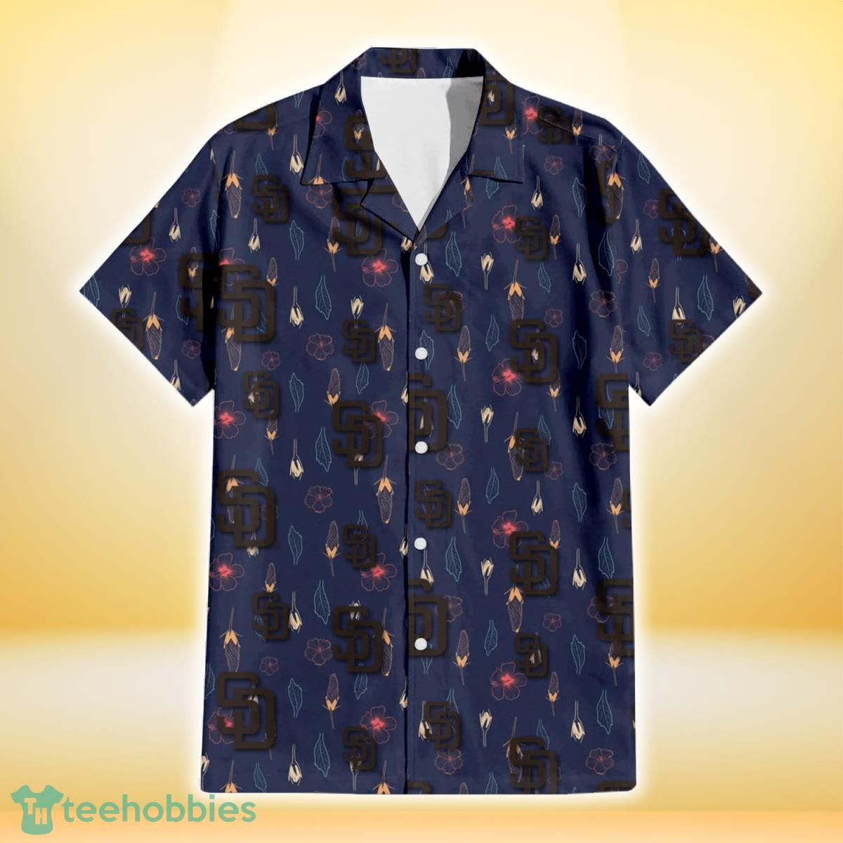 San Diego Padres Small Hibiscus Buds Navy Background 3D Hawaiian Shirt Gift For Fans Product Photo 2