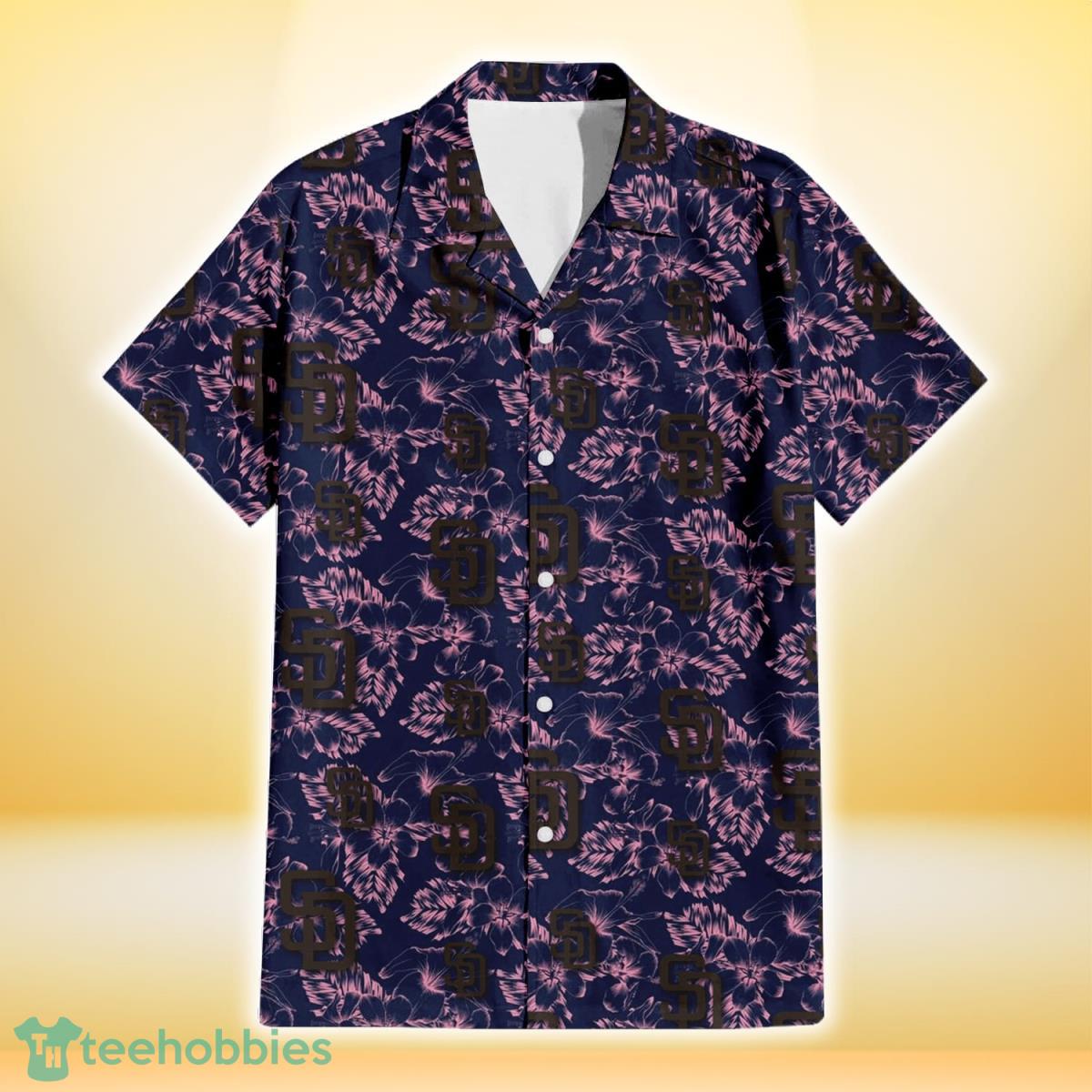San Diego Padres Thistle Sketch Hibiscus Dark Slate Blue Background 3D Hawaiian Shirt Gift For Fans Product Photo 2