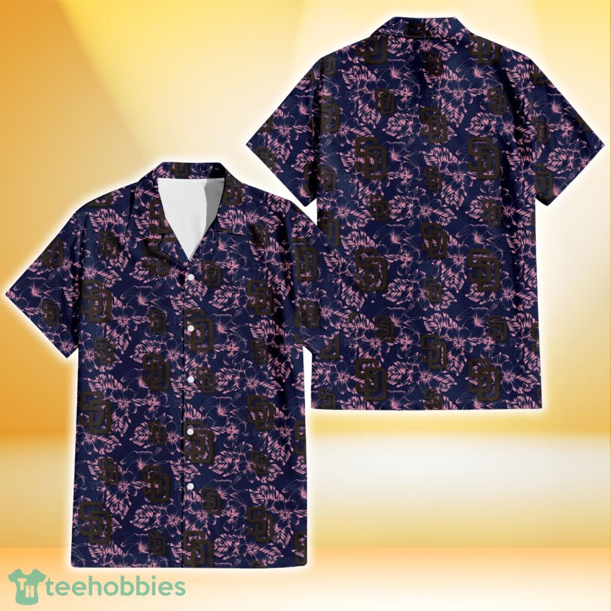 San Diego Padres Thistle Sketch Hibiscus Dark Slate Blue Background 3D Hawaiian Shirt Gift For Fans Product Photo 1