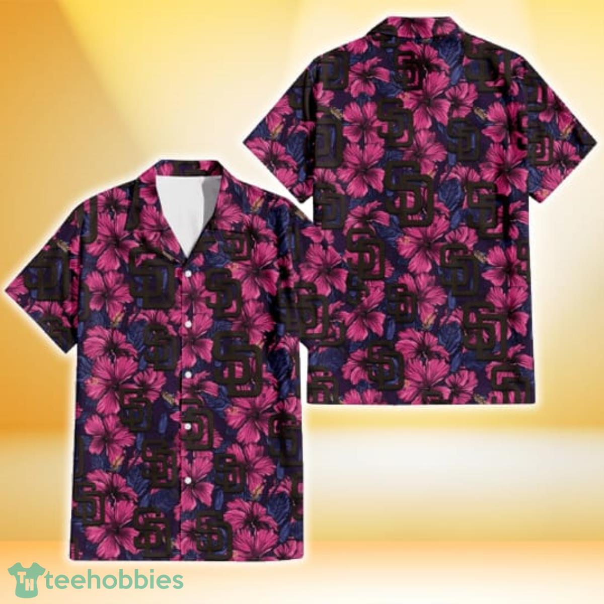 San Diego Padres Violet Red Blue Leaf Black Background 3D Hawaiian Shirt Gift For Fans Product Photo 1