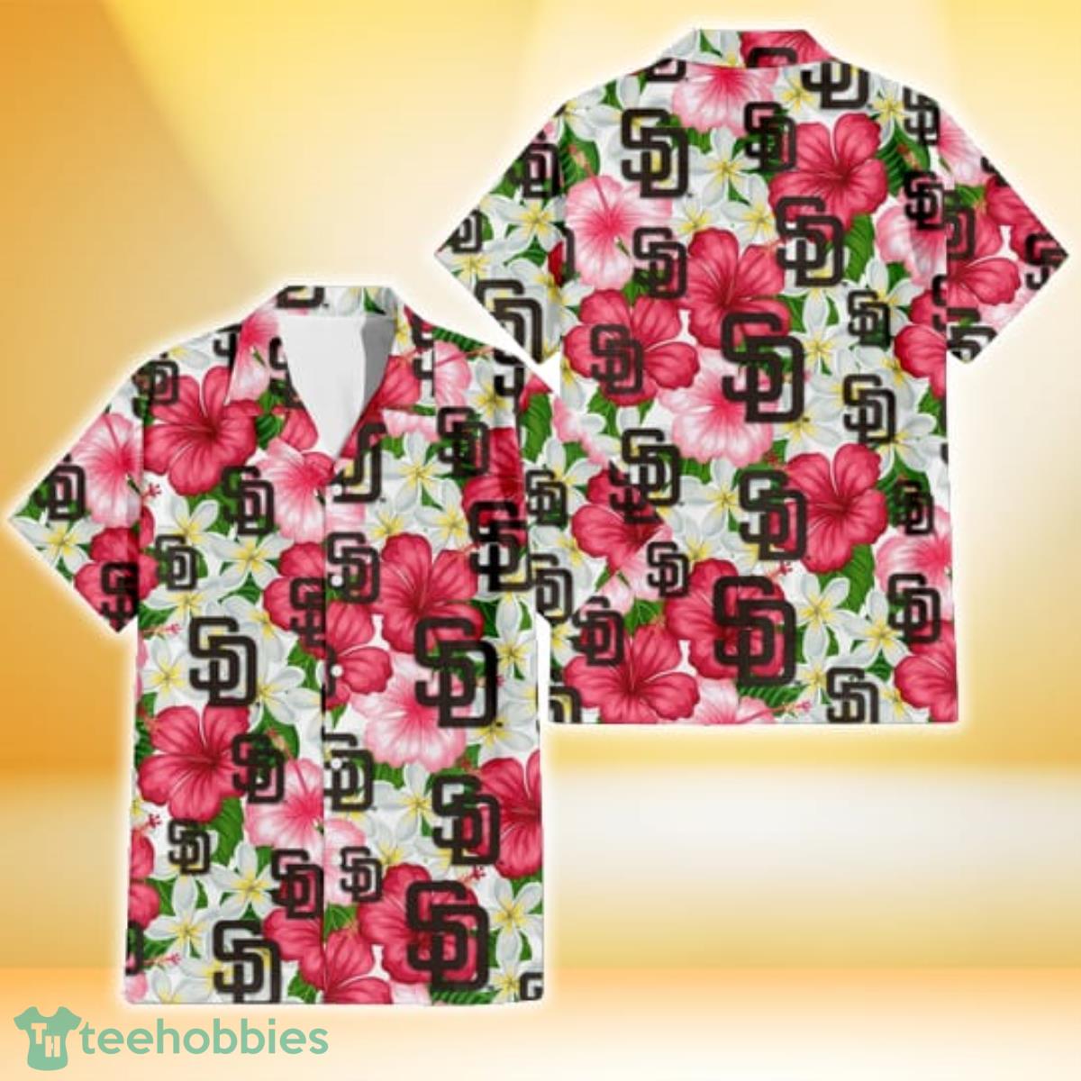 San Diego Padres White Purple Hibiscus Pink Hummingbird Pink Hawaiian Shirt  For Fans - Freedomdesign