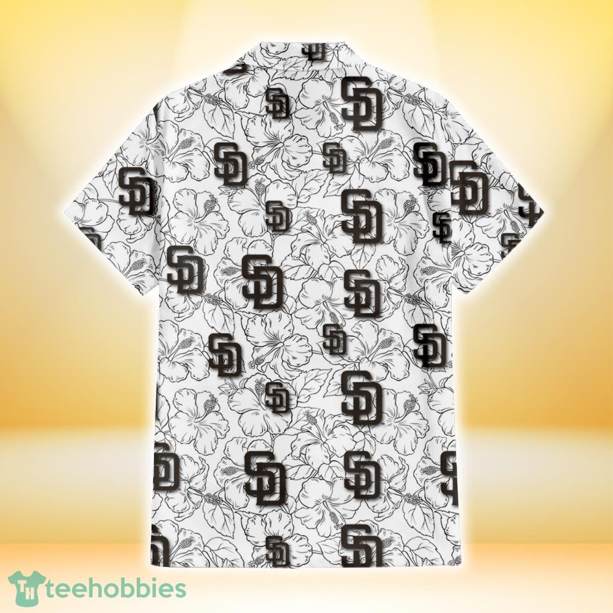 San Diego Padres White Sketch Hibiscus Pattern White Background 3D Hawaiian Shirt Gift For Fans Product Photo 1