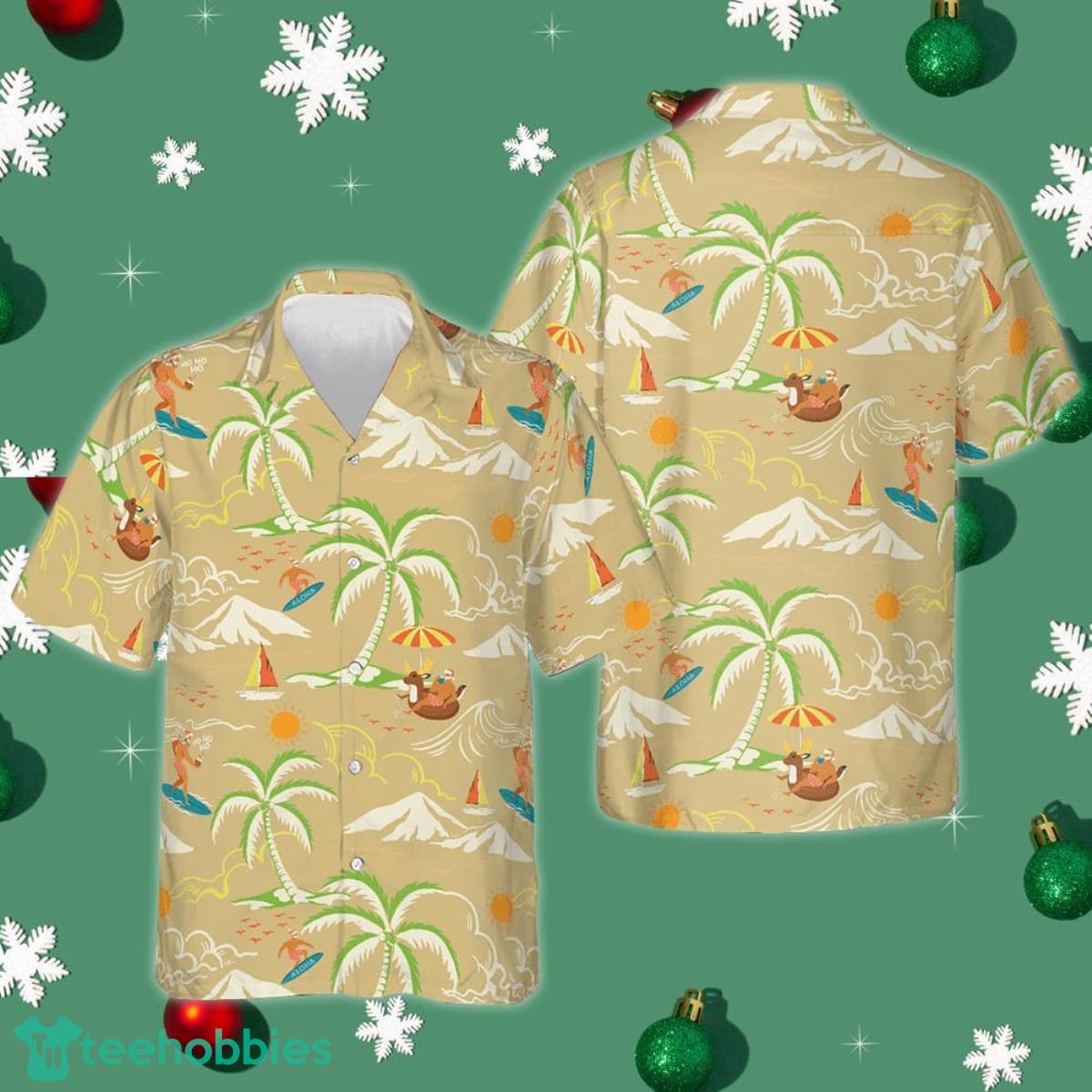 Santa And Beach Hawaiian Shirt Button Up Summer Shirts For Men Christmas Ideas Product Photo 1