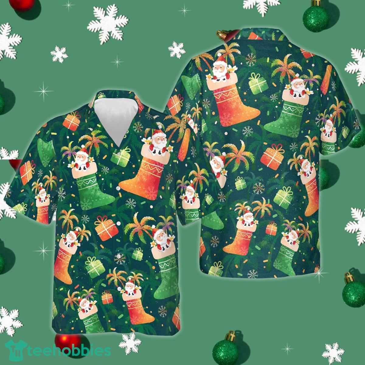 Santa Christmas Socks Pattern Hawaiian Shirt Cool Button Up Shirt Mens Xmas Gifts Product Photo 1