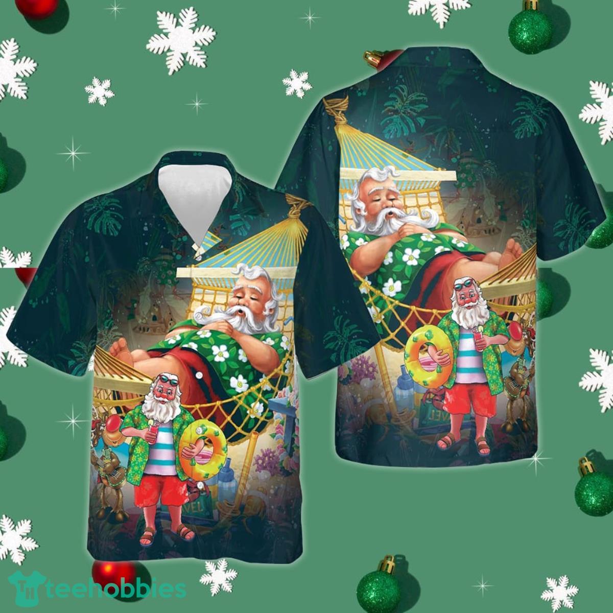 Green Christmas Hawaiian shirt for Santa Claus