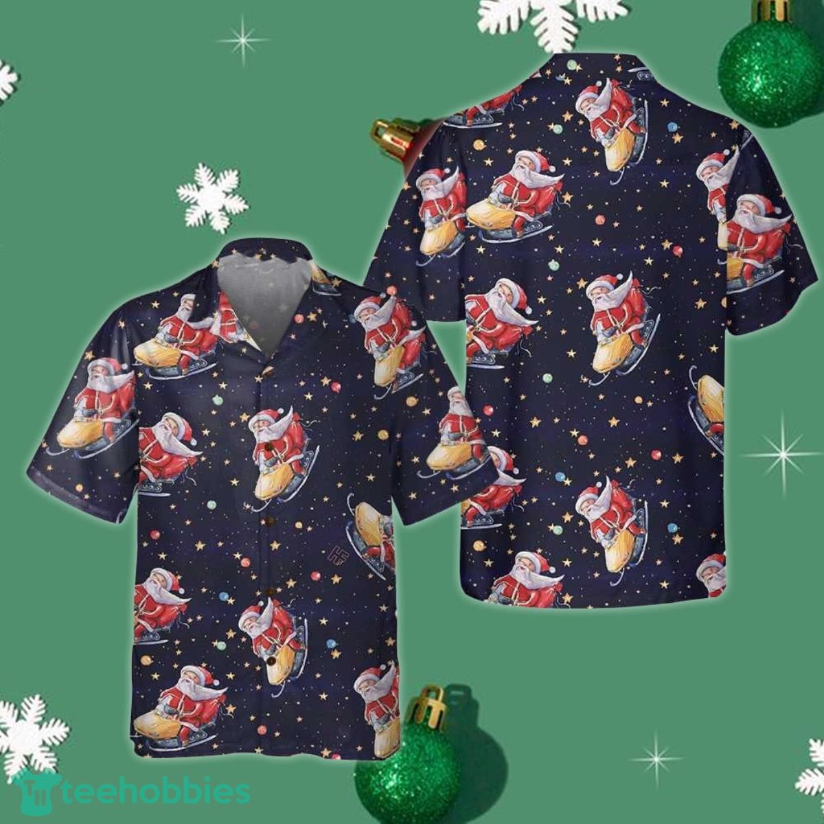 Santa Claus Riding Snowmobile Christmas Hawaiian Shirt Xmas Product Photo 1