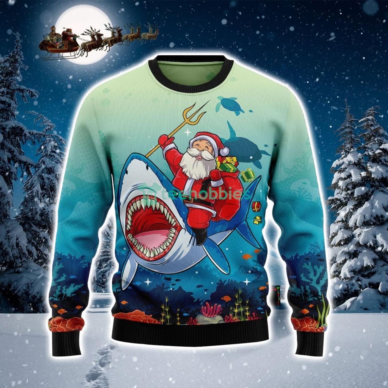 Santa With Shark Christmas Sweater Product Photo 1