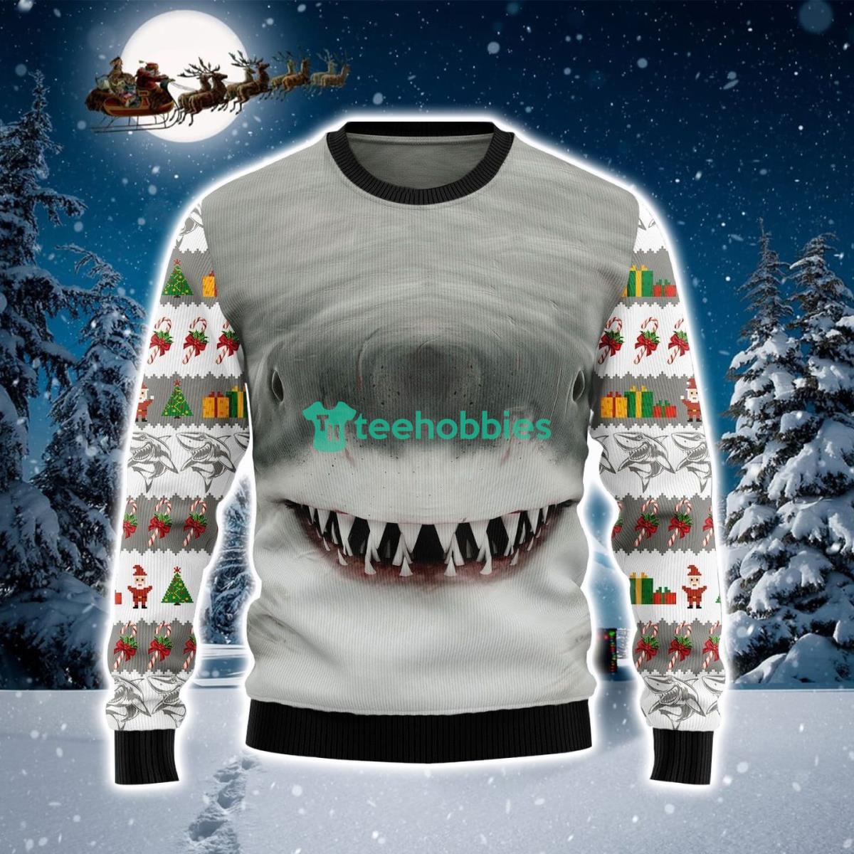 Shark Cute Face Ugly Christmas Sweater Product Photo 1