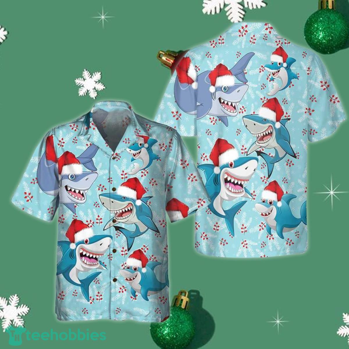 Shark With Santa Hat Hawaiian Shirt Mens Christmas Button Down Shirts Gifts For Christmas 2023 Product Photo 1