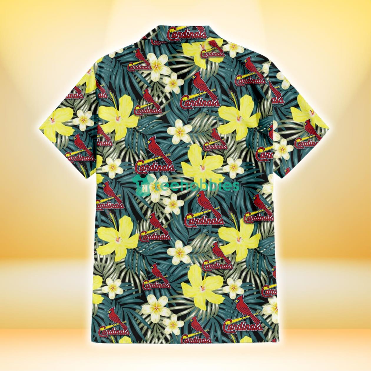 St. Louis Cardinals Hibiscus Green Palm Leaf Black Background 3D Hawaiian Shirt Gift For Fans Product Photo 3 St. Louis Cardinals Hibiscus Green Palm Leaf Black Background 3D Hawaiian Shirt Gift For Fans Product Photo 3