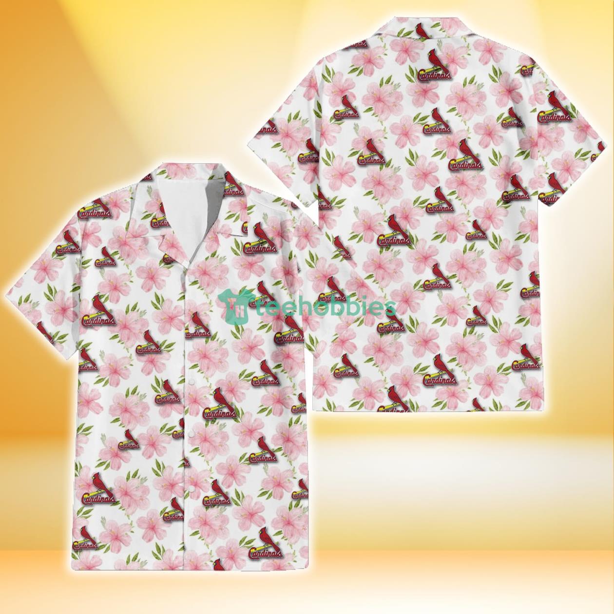 St. Louis Cardinals White Hibiscus Salmon Background 3D Hawaiian Shirt Gift  For Fans - YesItCustom