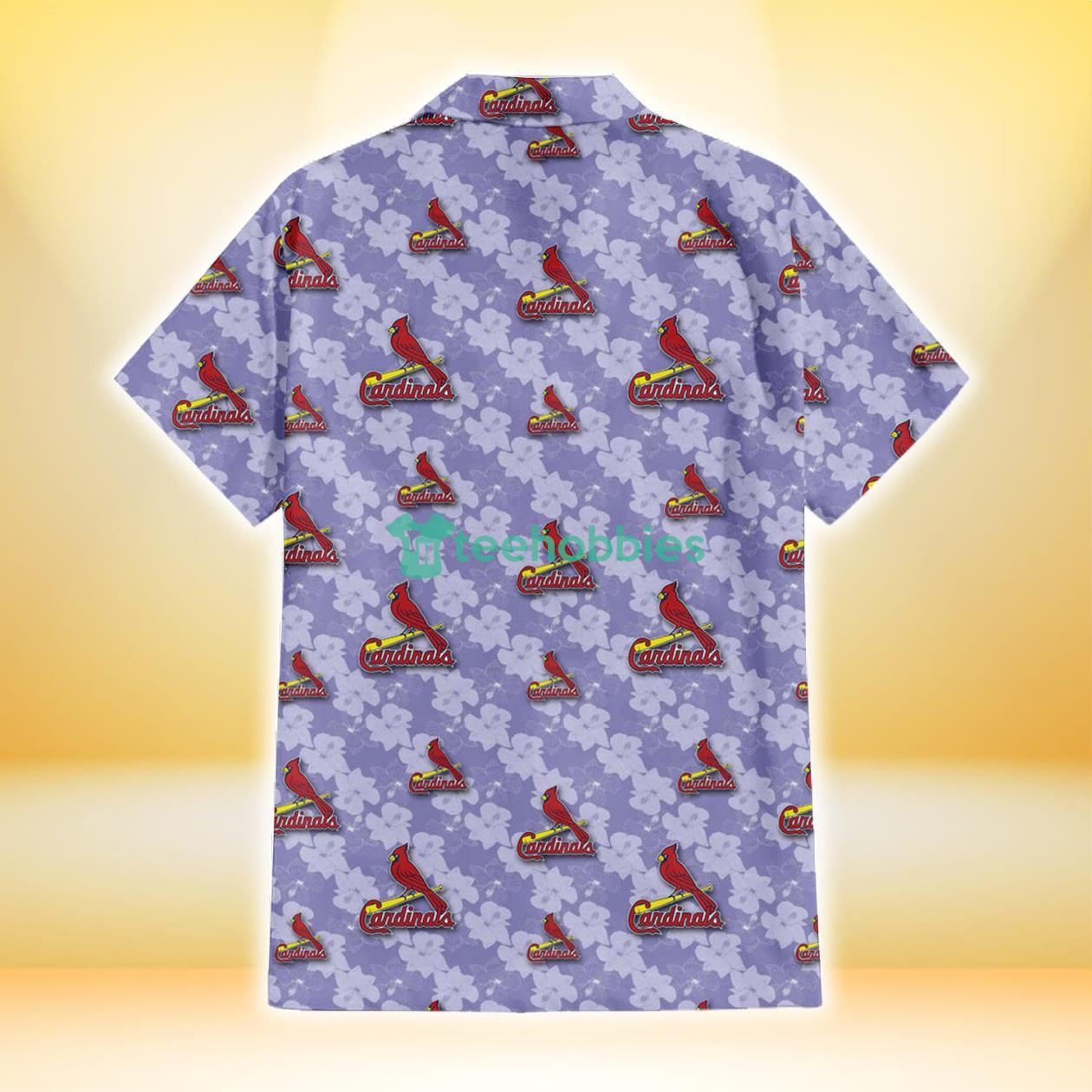 St. Louis Cardinals Light Purple Hibiscus Pattern Stripe Powder Purple 3D Hawaiian Shirt Gift For Fans Product Photo 3 St. Louis Cardinals Light Purple Hibiscus Pattern Stripe Powder Purple 3D Hawaiian Shirt Gift For Fans Product Photo 3