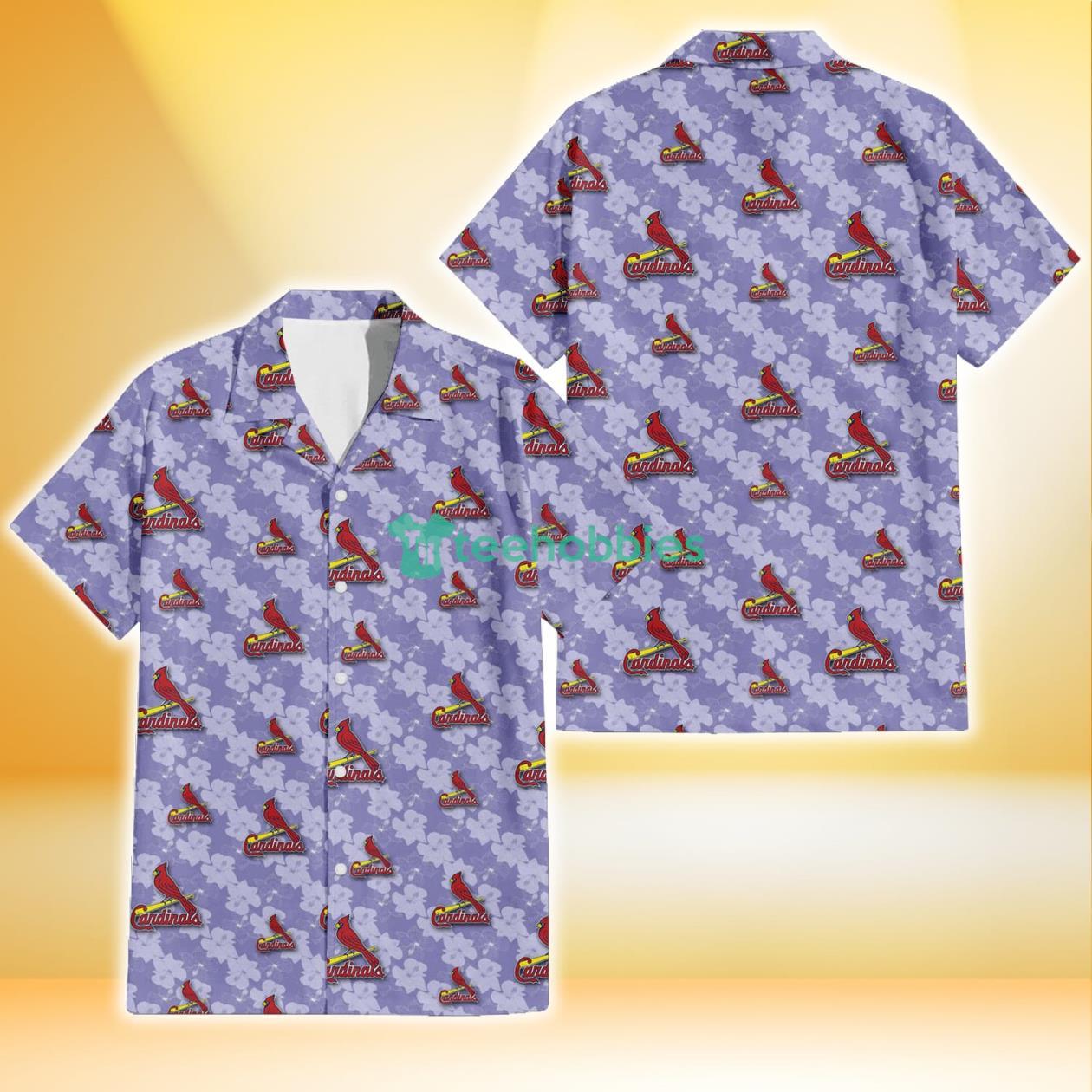 St. Louis Cardinals Light Purple Hibiscus Pattern Stripe Powder Purple 3D Hawaiian Shirt Gift For Fans Product Photo 1 St. Louis Cardinals Light Purple Hibiscus Pattern Stripe Powder Purple 3D Hawaiian Shirt Gift For Fans Product Photo 1