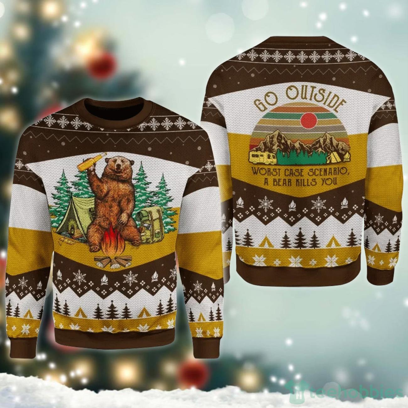 A Bear With Beer Go Outside Camping Ugly Sweater For Christmas Product Photo 1
