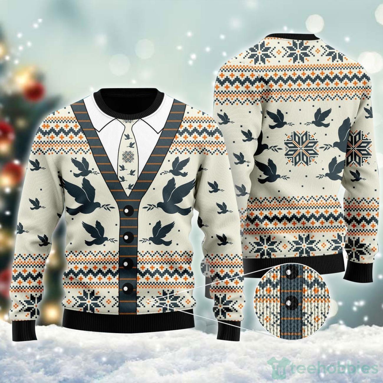 A Silhouette Of Flying Pigeon Cardigan Ugly Sweater For Christmas Product Photo 1
