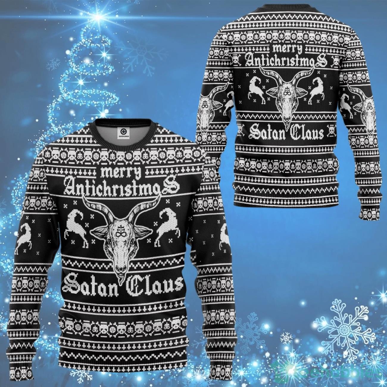 Antichristmas Satan Claus Ugly Sweater For Christmas Product Photo 1