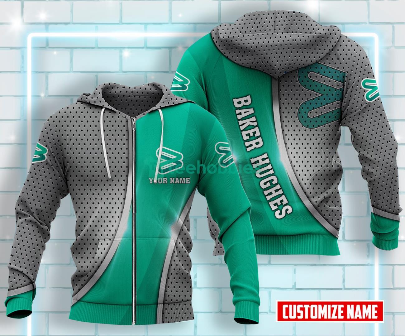 Baker Hughes All Over Printed 3D Custom Name Zip Hoodie Product Photo 1