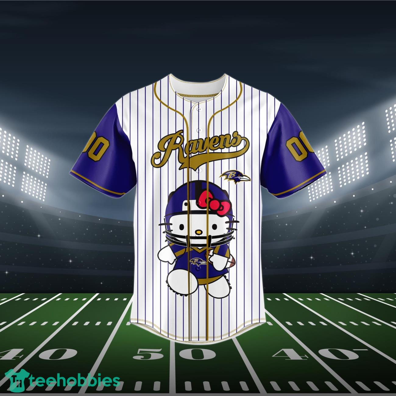 Baltimore Ravens Baseball Jersey NFL Hello Kitty Custom Name & Number Product Photo 2
