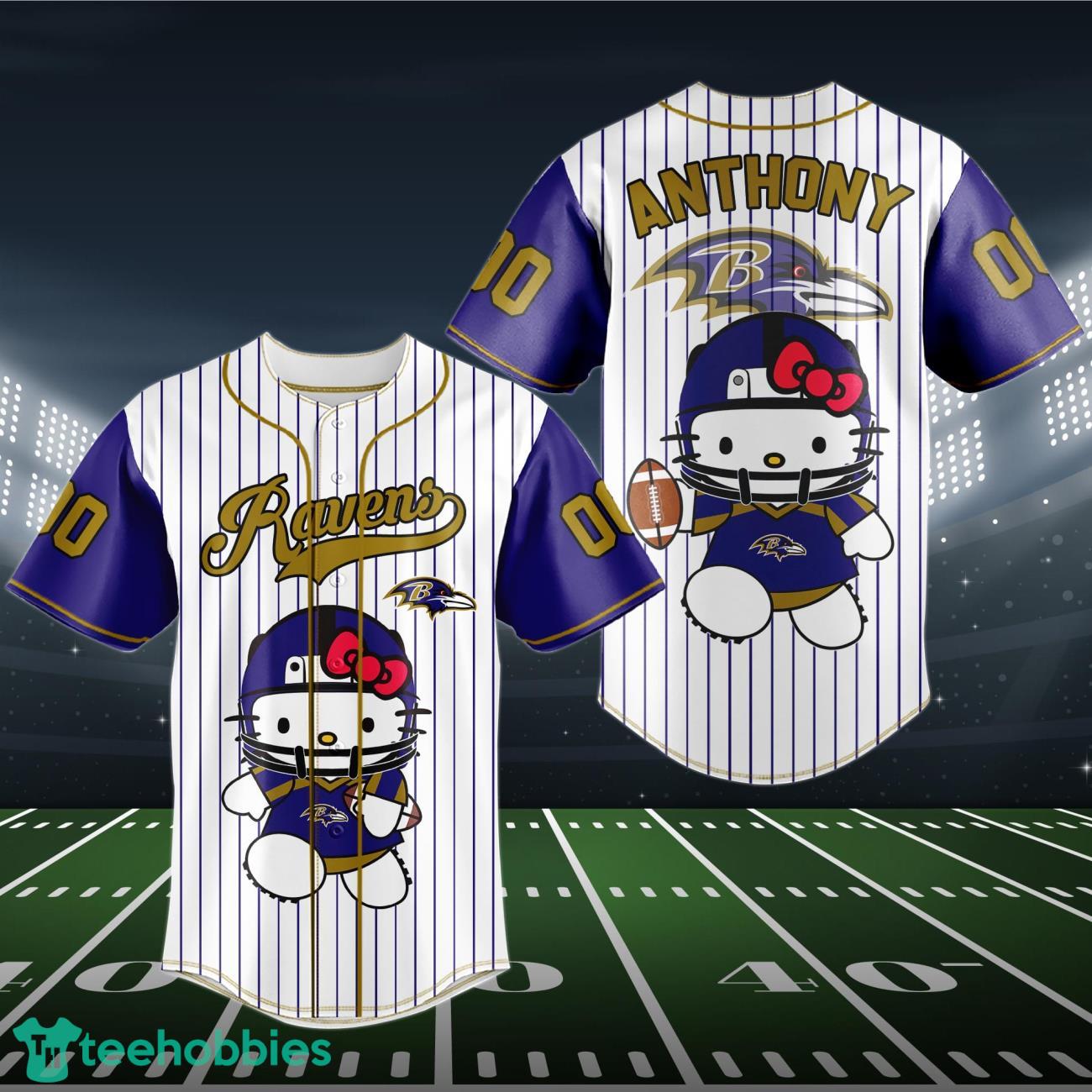 Baltimore Ravens Baseball Jersey NFL Hello Kitty Custom Name & Number Product Photo 1