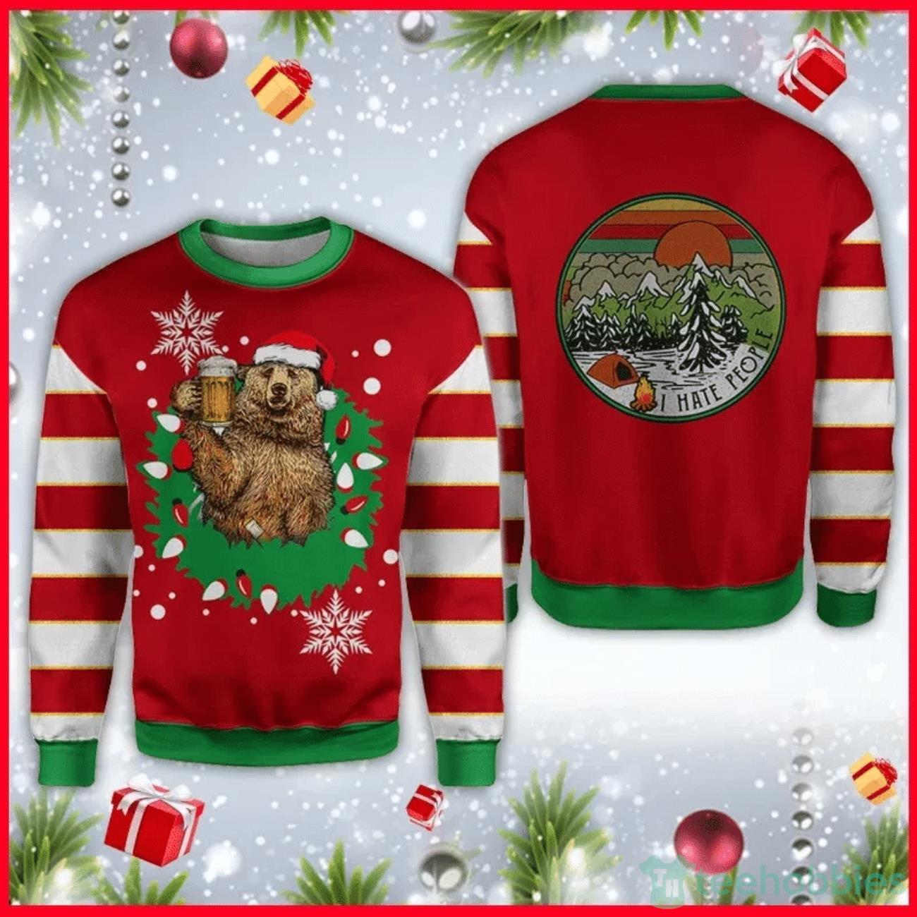 Bear Beer I Hate People Camping Ugly Sweater For Christmas Product Photo 1