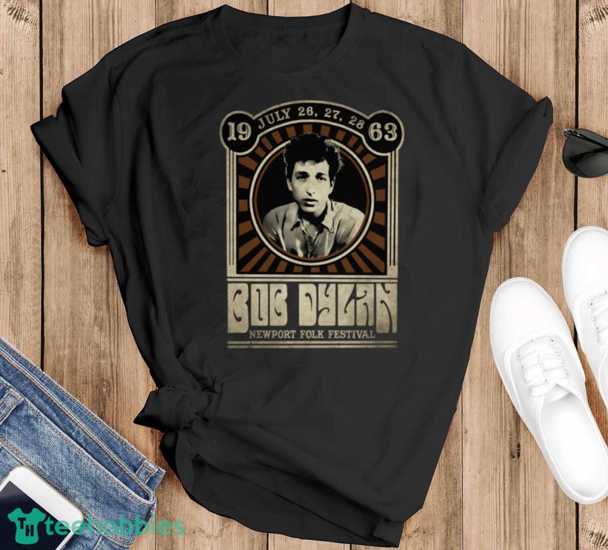 Bob Dylan Newport Folk Festival T Shirt - Black T-Shirt