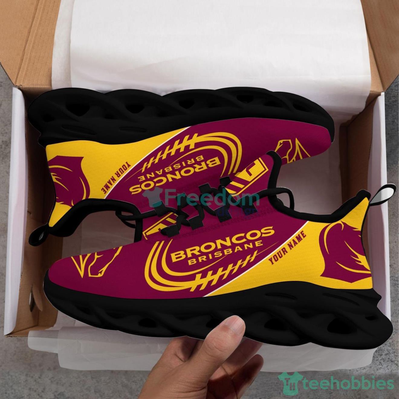 Custom Name Brisbane Broncos NRL Team Logo Air Cushion Sports Shoe Men Women  - Freedomdesign