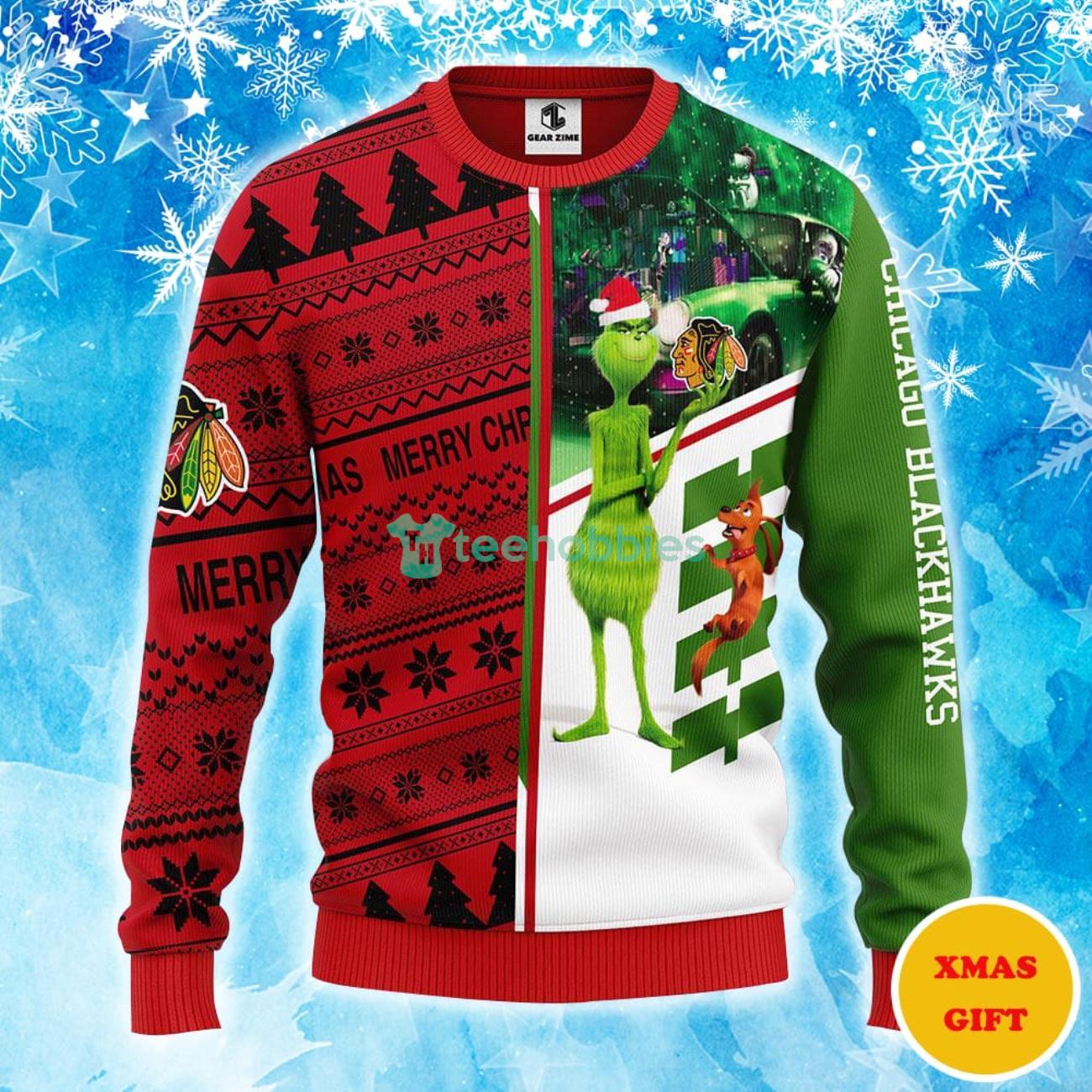 Chicago Blackhawks Funny Grinch Christmas AOP Sweater Product Photo 1