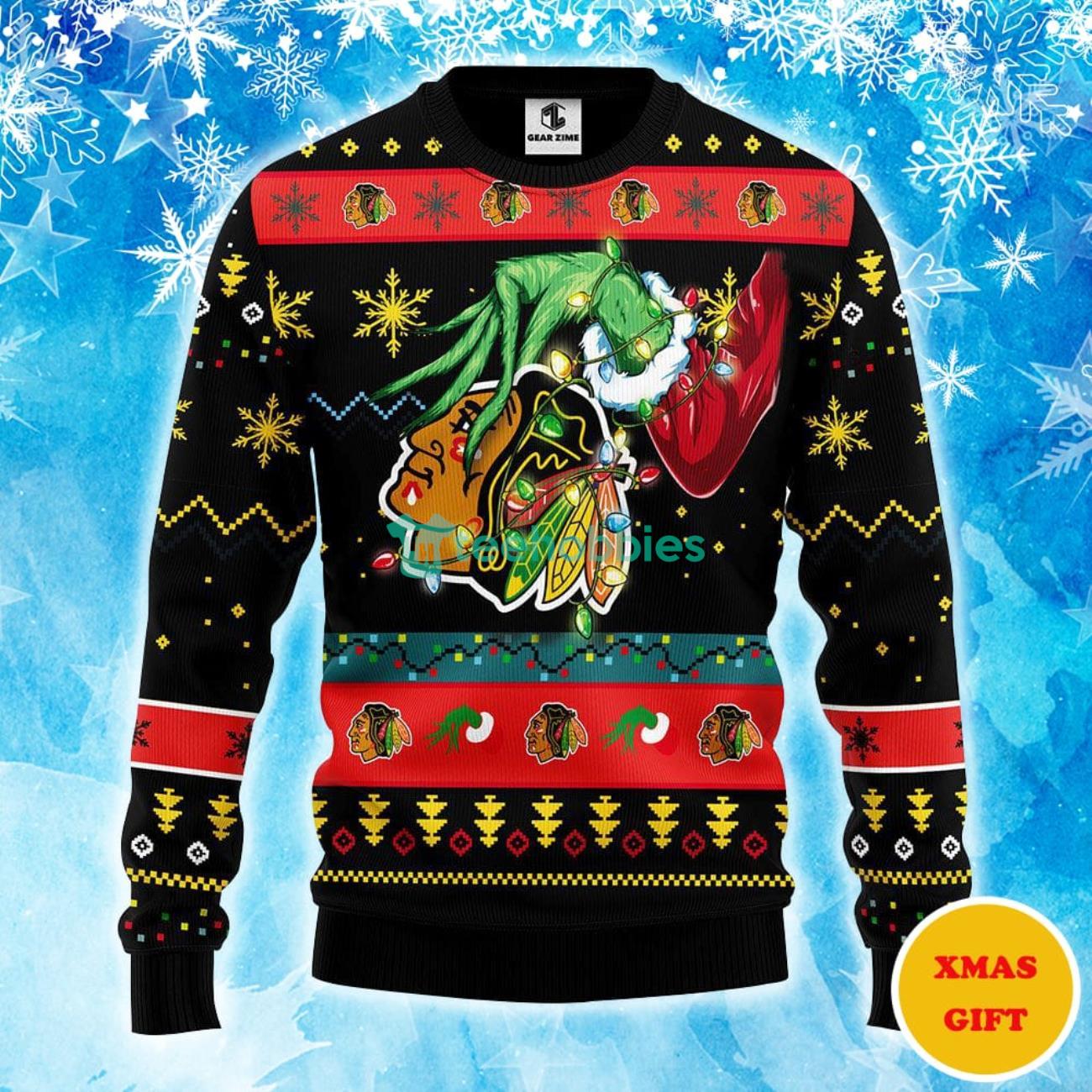 Chicago Blackhawks Grinch Christmas AOP Sweater Product Photo 1