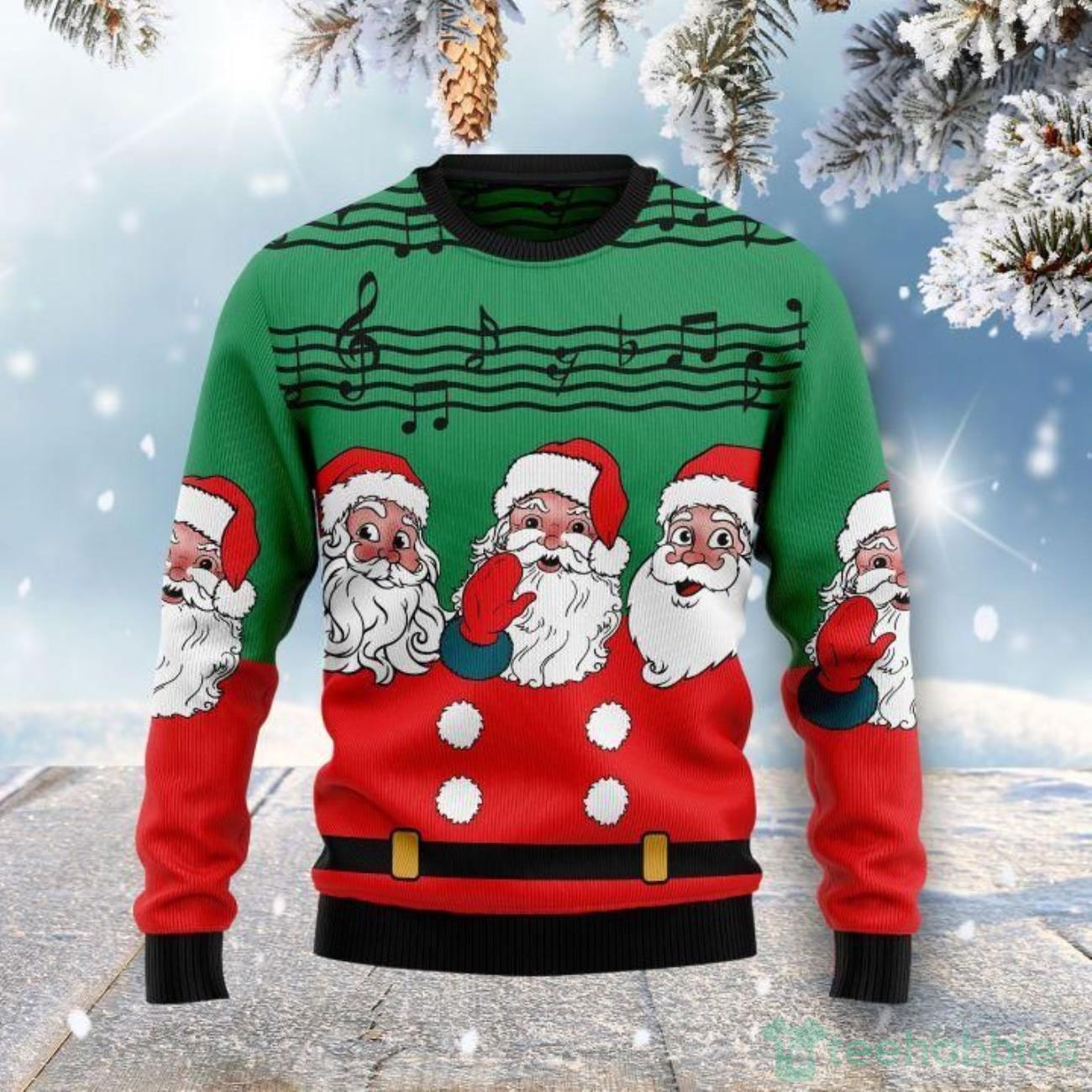 Christmas Santa Claus And Music Notes Ugly Sweater For Christmas Product Photo 1