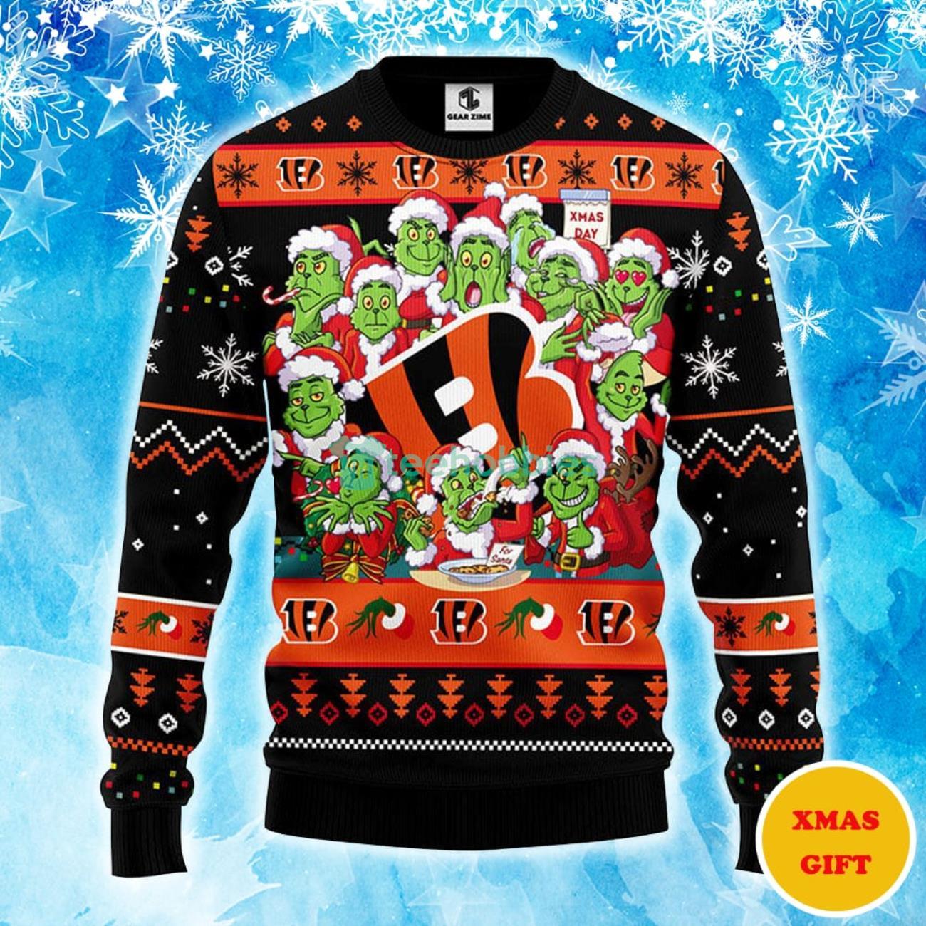 Cincinnati Bengals 12 Grinch Xmas Day Christmas AOP Sweater Product Photo 1