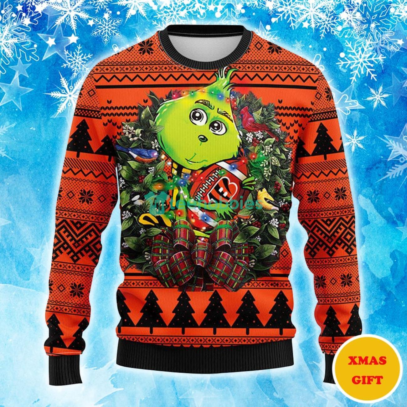 Cincinnati Bengals Grinch Hug Christmas AOP Sweater Product Photo 1