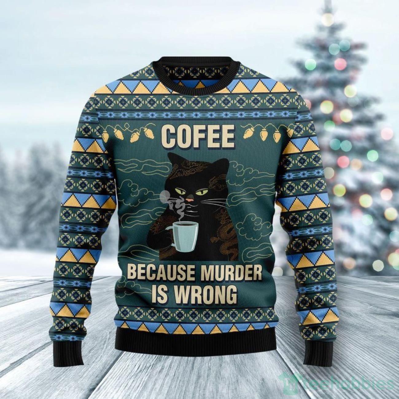 Coffee Cat Ugly Sweater For Christmas Product Photo 1