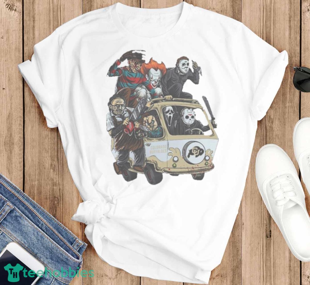 Colorado Buffaloes Horror Movies Characters Bus Halloween 2023 T Shirt - T-SHIRT FLAT