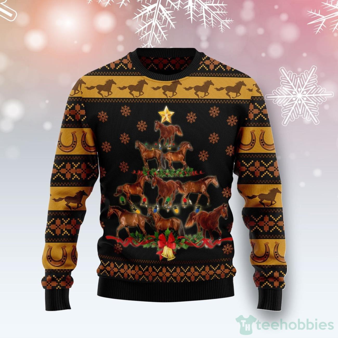 Cute Horse Christmas Tree Light Ugly Sweater For Men Women Product Photo 1