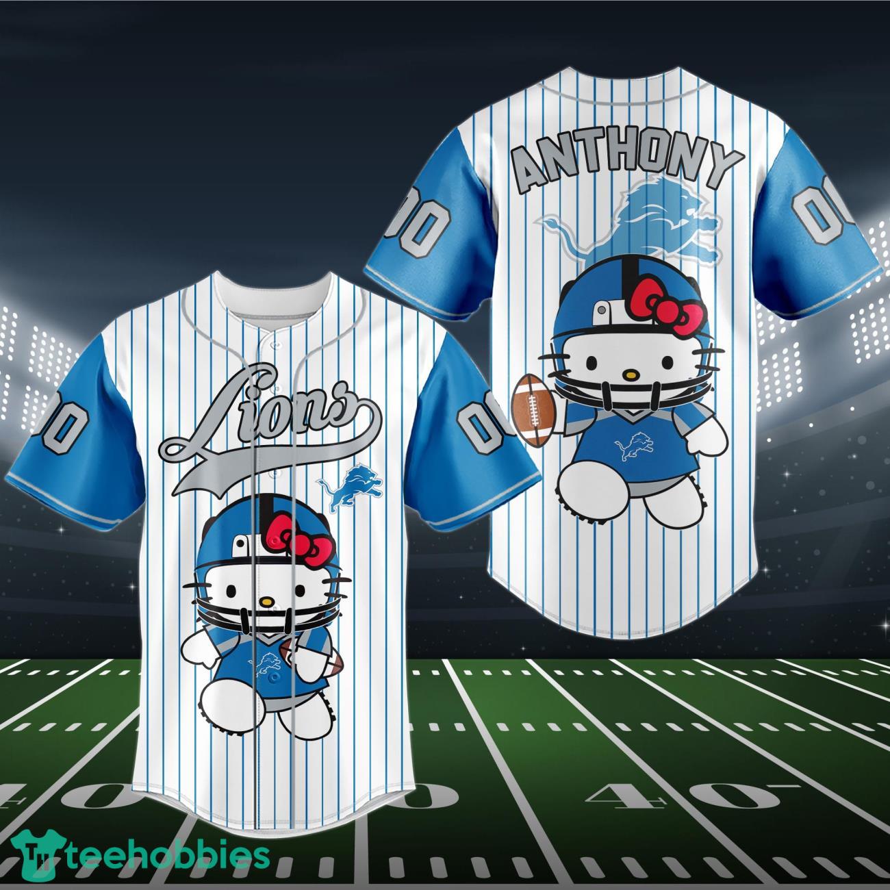 Detroit Lions Baseball Jersey NFL Hello Kitty Custom Name & Number Product Photo 1