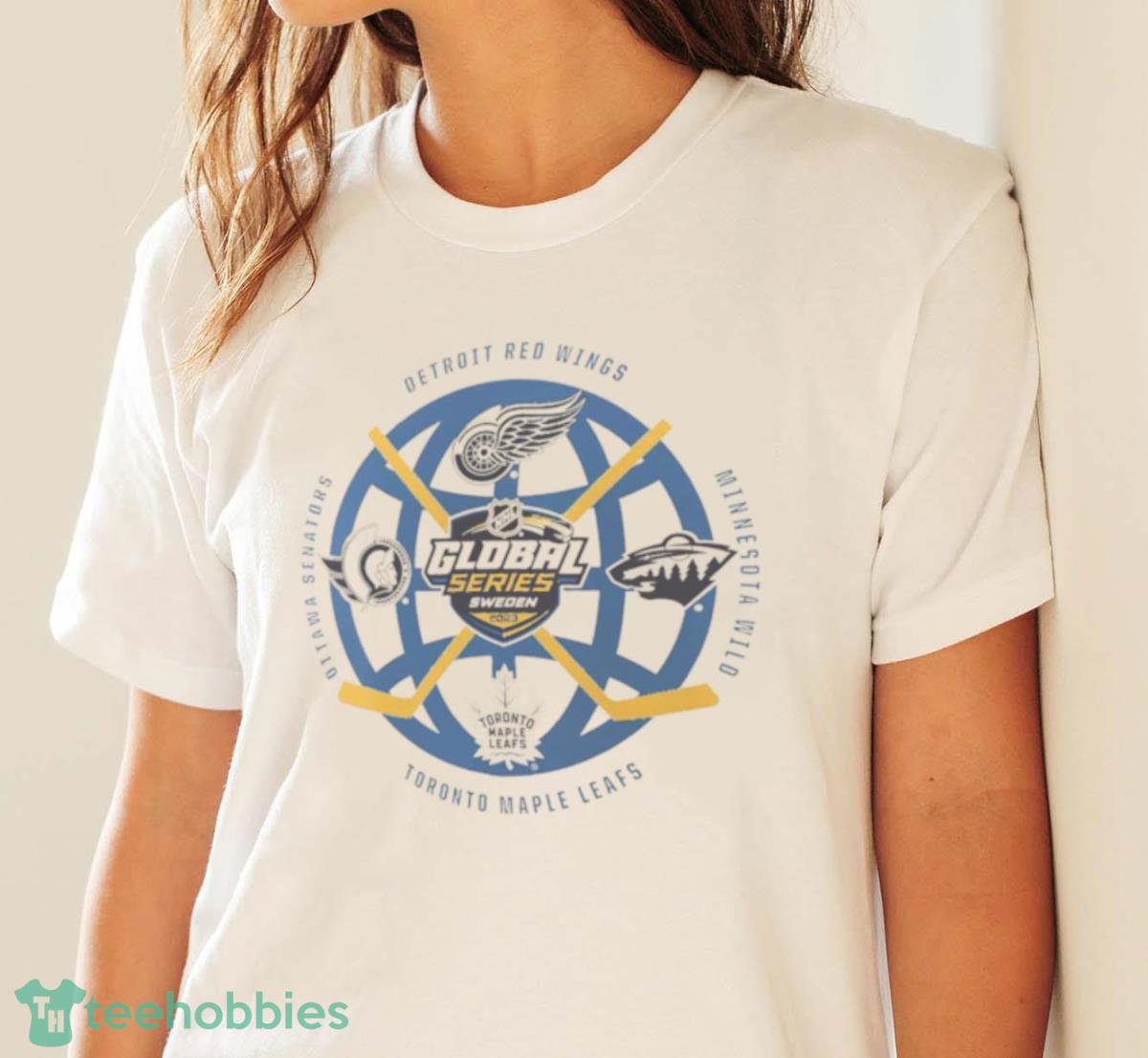 Detroit Red Wings Minnesota Wild Toronto Maple Leafs Ottawa Senators 2023 NHL Global Series Matchup Shirt - White Ladies T-Shirt