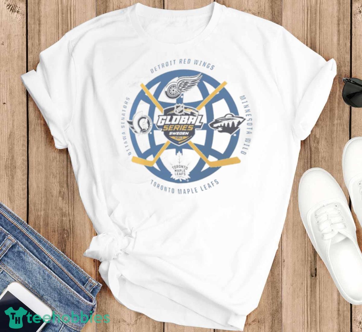 Detroit Red Wings Minnesota Wild Toronto Maple Leafs Ottawa Senators 2023 NHL Global Series Matchup Shirt - T-SHIRT FLAT