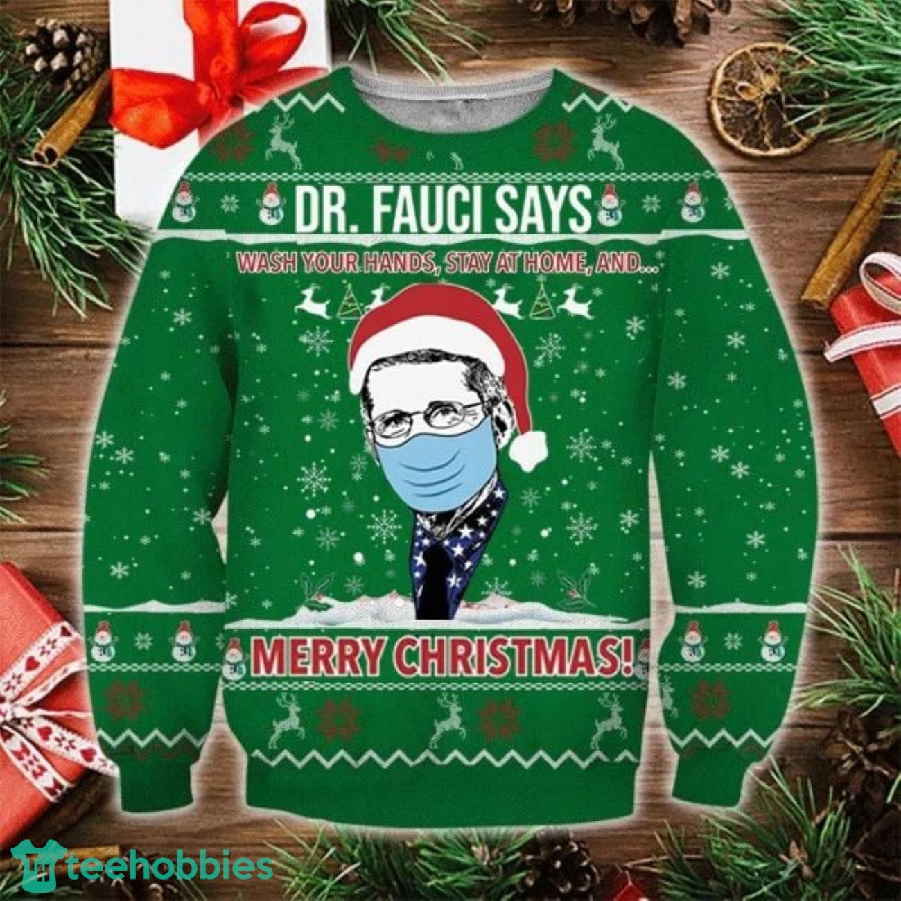 Dr Fauci Say Merry Christmas Sweatshirt Dr. Fauci Santa  Mask Sweater Gift For Doctor Product Photo 1