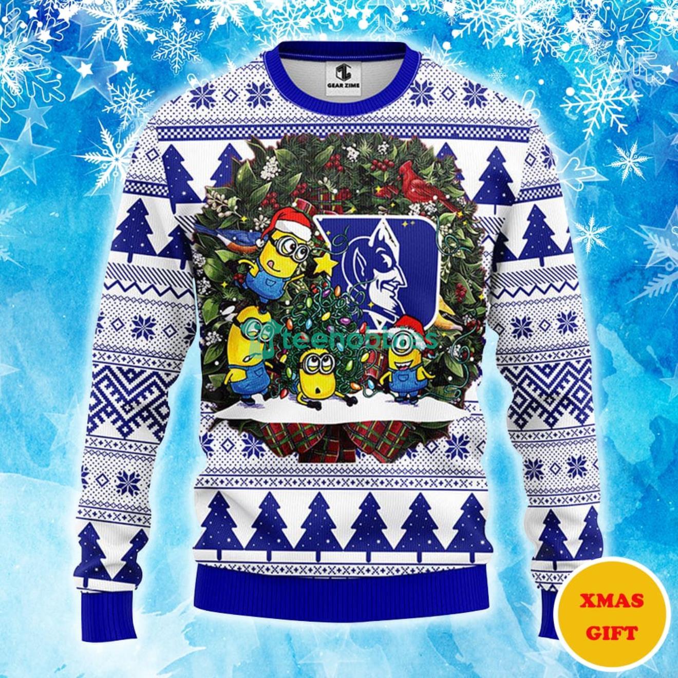Duke Blue Devils Minion Christmas AOP Sweater Product Photo 1
