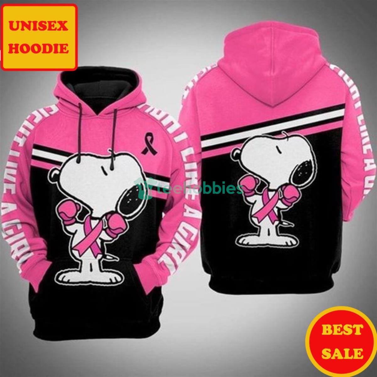 Fight Like A Girl SnoopyMovie Cartoon Pullover Hoodie Product Photo 1