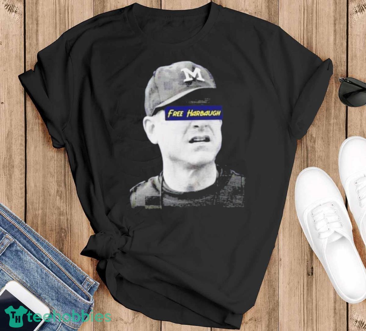 Free Harbaugh Michigan Photo Design T Shirt - Black T-Shirt