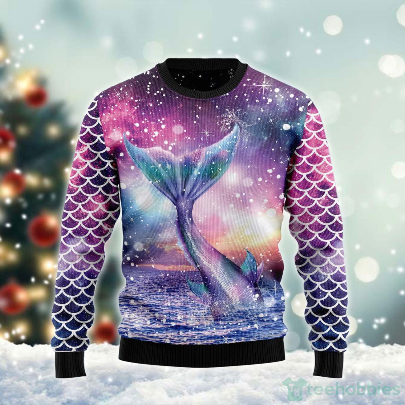 Galaxy Mermaid Tail Ugly Christmas Sweater Product Photo 1