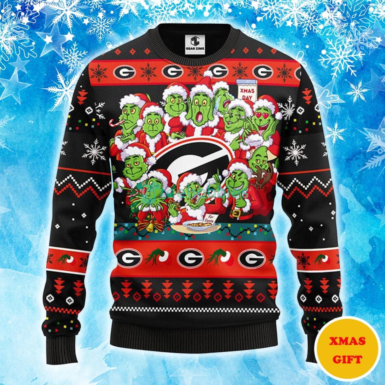 Georgia Bulldogs 12 Grinch Xmas Day Christmas AOP Sweater Product Photo 1