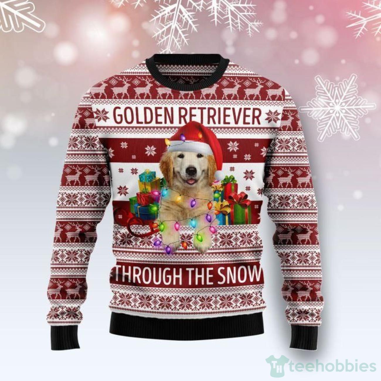 Golden Retriever Dog Through The Snow Ugly Sweater For Christmas Product Photo 1