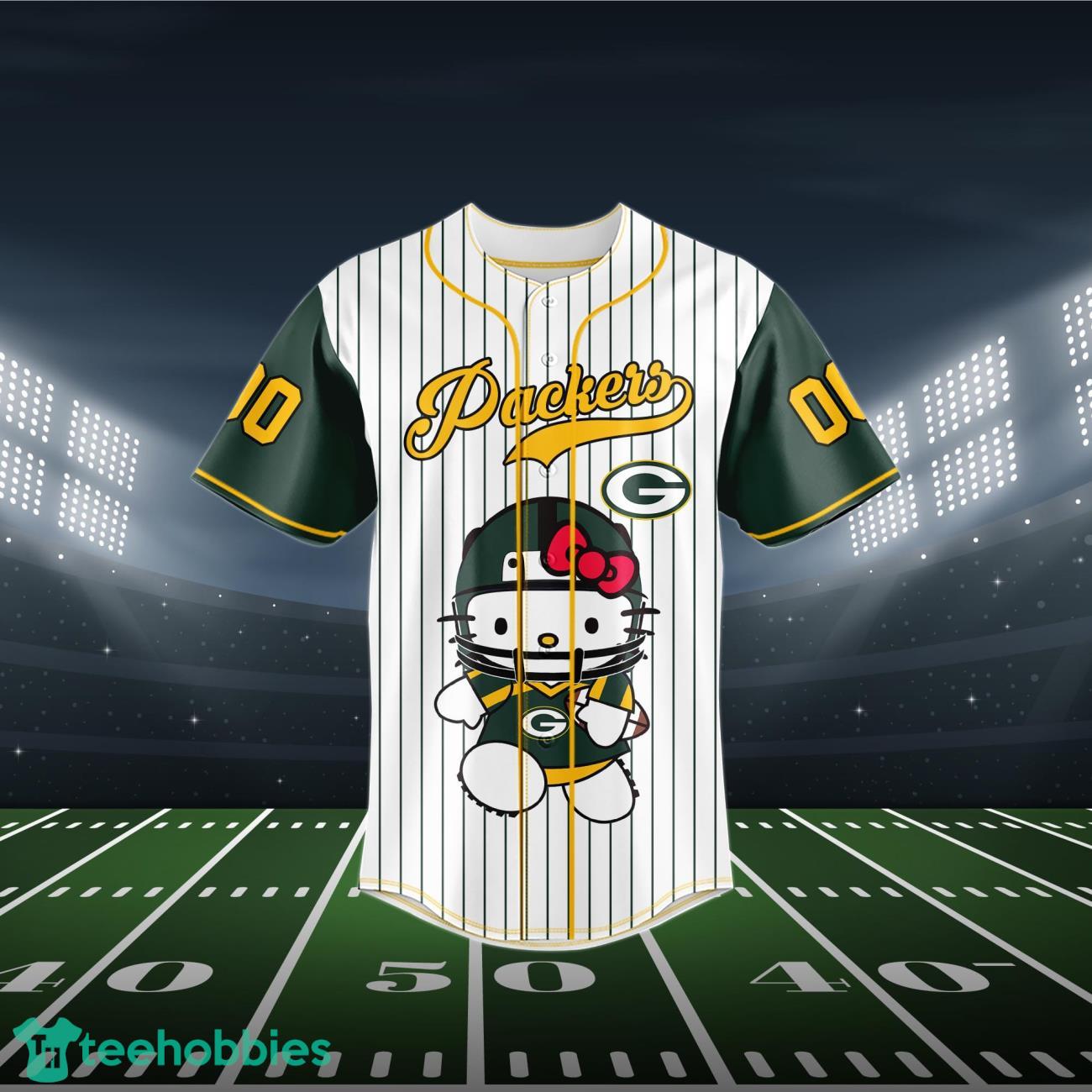 Green Bay Packers Baseball Jersey NFL Hello Kitty Custom Name & Number Product Photo 2