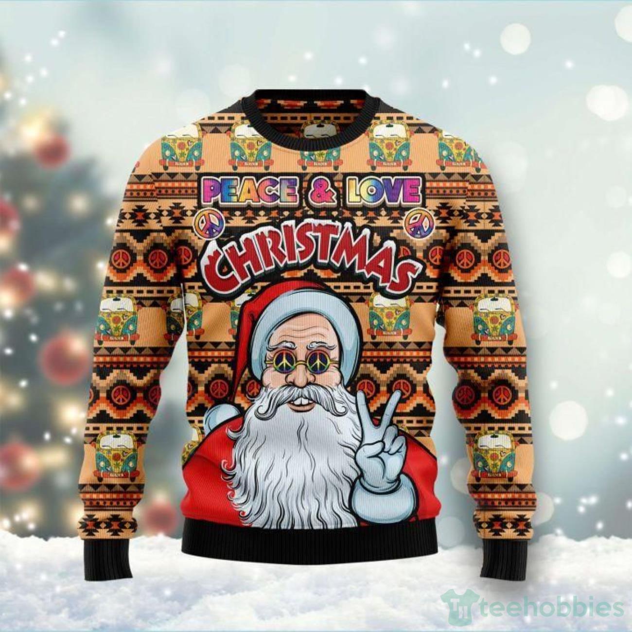 Hippie Santa Claus Peace And Love Ugly Sweater For Christmas Product Photo 1