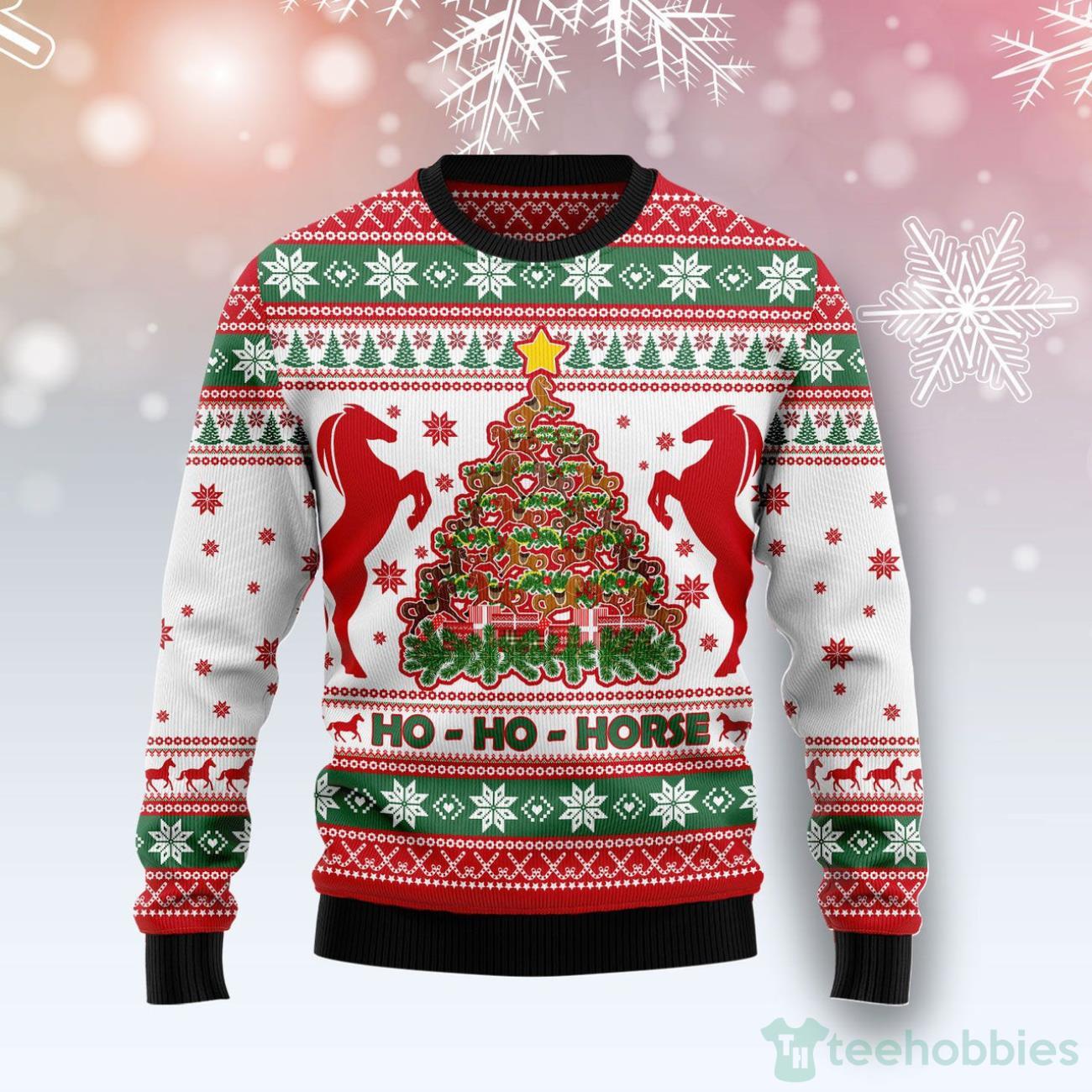 Ho Ho Horses Christmas Tree Ugly Christmas Sweater Product Photo 1