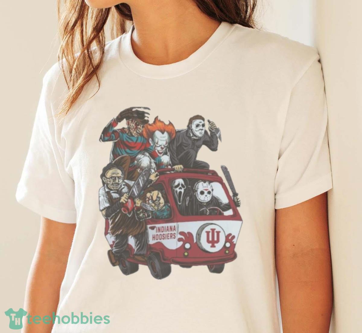 Indiana Hoosiers Horror Movies Characters Bus Halloween 2023 T Shirt - White Ladies T-Shirt